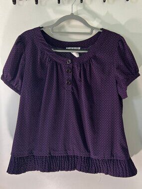 Fred David Purple Polka Dot Stretch Top Puff Sleeve Peasant Blouse - Sz Large
